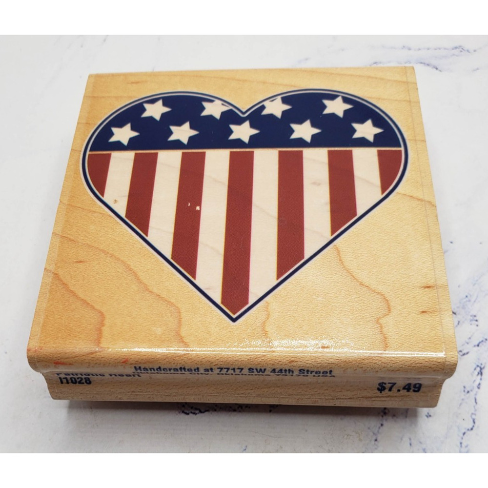 Stampabilities USA Large Patriotic Heart Wood Mounted Rubber Stamp I1028